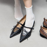  MQTIME  -  Pointed Toe Flat Bottomed Ballet Single Shoes Punk Style New Fashionable Women Shoes rivet strap bow Handmade Shoe