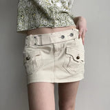 MQTIME  -  Safari Style Low Waist Belt Decor Mini Skirts Women Grunge Streetwear E-girl Fashion Pockets Bodycon Skirt Y2K Bottoms