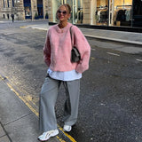 MQTIME  -  Elegant Oversize Knit Women Pullover Full Sleeve O Neck Female Sweater 2024 Autumn Winter Fashion Pink Warm Soft Lady Knitwear