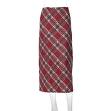 MQTIME - Plaid Print Zipper Side Tube Y2K High Waist Long Women'S Skirts New Wholesale Vacation Eleagnt Korean Midi Clothing