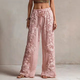 MQTIME  -  Pink Women Trousers 3D Floral Printed Pattern Long Pants Lady Elegant Party Casual Straight-Leg Female Trousers