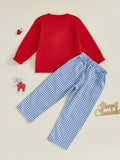 MQTIME  -  Kids Christmas Outfit Santa Claus Printed Long Sleeve Hoodie Top and Plaid Elastic Waist Pants with Pockets 2Pcs Set for