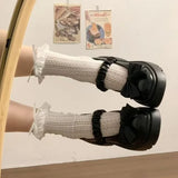 MQTIME  -  Chunky Platform High Heels Pumps Women Summer Leather Bow  Mary Jane Shoes Woman Thick Heeled Off White Black Lolita Shoes
