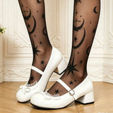 MQTIME  -  Vintage Bow Knot Y2K Mary Jane Pumps Gothic Black Ruffles 4.3CM Heels Shoes Women Round Toe Sweet White Lolita Cosplay Shoes