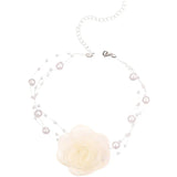 Mqtime Romantic Pearl Choker Camellia Necklace Summer Black White Clavicle Chain With Fabric Flowers Pearls For Women Jewelry