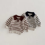 MQTIME  -  Spring New Children Long Sleeve Knitted Sweater Cotton Girls Polo Collar Striped Tops Boys Casual Pullover Kids Clothes