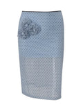 Blue Polka Dot Sheer Mesh Skirts Suits Women Short Sleeves Hollow Out Slim Fit Midi Skirt Sets 2026 Lady Chic Summer Outfits New