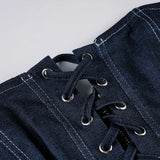 MQTIME  -  Casual Solid New Dress Sets Women Summer Bandage Lmitation Denim Tube Tops Mid-Waisted A-Line Mini Skirts Two Piece Suits