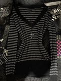 MQTIME  -  Stripes Korean Punk V-neck Sweater Y2K Woman Harajuku Vintage Knitwear Classic Fashion Slim Clothing Elegant Old Chic Pullover
