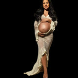 MQTIME  -  Maternity Dress Gown For Photo Shoot Sexy Transparent Ruffle Pregnant Woman Belly Hollowed Out Baby Shower Dress