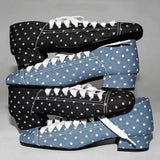MQTIME  -  Vintage Denim Blue Lace-Up Chunky Heels Women's Pumps Polka-Dot Square-Toe Mary Jane Shoes Ballet-Style Dress Shoes Lolita Shoes