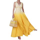 MQTIME  -  Summer New Fashion V-neck Women's Sleeveless Waist Dress Simple Gradient Color Female Vacation Date Long Dresses