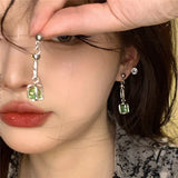 Mqtime Fashion Personality Green Square Crystal Earrings  Trendy Design Vintage Geometric Female Charm Earrings Jewelry Wholesale