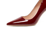 MQTIME  -  Women Sexy Null 5cm Kitten Heels Pumps For Narrow Feet Pointy Toe Patent Leather Slip-Ons For Dressing EU35-41 25cm Wine Black