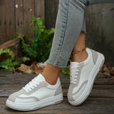  MQTIME  -  Fashion Mix Color Lace Up Flat Skate Shoes Women Autumn Round Toe Soft Thick Bottom Sneakers Comfort Non Slip Sports Shoes