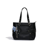 MQTIME  -   Retro Hot Girl Handbag Women PU Leather Large Capacity Black Tote Bag Ladies Fashion Sweet Star Versatile Shoulder Bag New