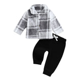 MQTIME  -  Infant Winter Clothes Set Warm Plaid Fleece Lapel Neck Button Down Long Sleeve Shirt and Pants Outfit for Baby Boy