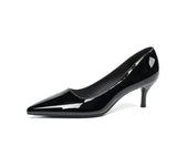 MQTIME  -  Women Sexy Null 5cm Kitten Heels Pumps For Narrow Feet Pointy Toe Patent Leather Slip-Ons For Dressing EU35-41 25cm Wine Black