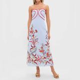  MQTIME  -  Casual Floral Print Sexy Evening Dress Women Spring Strapless Tube Top Long Dress Summer Off Shoulder Backless Hollow Dress