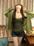  MQTIME  -  Y2k Aesthetic Two Piece Sets Lace Patchwork Sun Protection Loose Blouses + Flower Print Grunge Tanks Female Autumn Vintage Suit