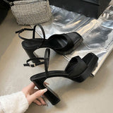 MQTIME  -  Summer Designer Sexy Fashion Chunky Heel Thick Bottom Women's Square Toe Platform Heels Slippers Zapatos De Mujer