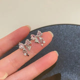 Mqtime Korean Bowknot Zircon Stud Earrings for Women Trendy Cute Pink Crystal Earrings Personality Y2k Earring Girl Party Jewelry Gifts