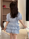 MQTIME  -  New Summer Toddlers Kids Plaid Sets Lace Puff Sleeve Tops Layered Shorts 2pcs Baby Girls Cute Outfits