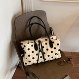  MQTIME  -  Women Polka Dot Canvas Tote Bag Long Top Handles Daily School Shopping Shoulder Bags New Trend Fashion Handbag Unbranded
