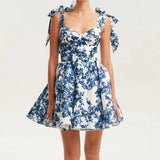 MQTIME  -   Lady Backless Suspender Dress Fashion Floral Print High Waist Holiday Dress 2025 Summer New Sexy Off Shoulder Pleats Short Dress