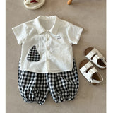  MQTIME  -  Boys' Suit Spring and Summer New Children's Wear Korean Boy Baby Cute Cartoon Plingham Cloth Shirt Shorts Two-piece Set