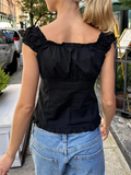 MQTIME  -  Women T-shirt Preppy Button Down Blouse Tops Y2k Vintage Cap Sleeve 00s Aesthetic Fairy Frill V Neck Crop Tops Milkmaid Vest