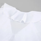 MQTIME  -  Elegant French Style Ruffle Chiffon Blouses Woman's Fashion Deep V Neck Long Sleeve Slim Tops Summer Beach Party Wear