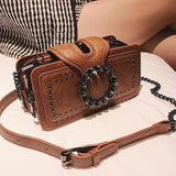 MQTIME  -  Vintage Shoulder Bag for Women PU Leather Armpit Bag Fashion Rhinestone Buckle Crossbody Bag Punk Designer Top-handle Bags
