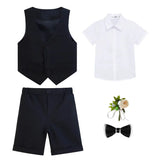 MQTIME  -  Children Boy Summer Cool Green Suit Kids Boys Vest Shirt Shorts Bowtie Ceremony Costume Formal Boys Breathable Slim Wedding Suit