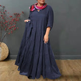  MQTIME  -  Women Maxi Dress Elegant V-neck Maxi Dress with Ruffle Stitching Pleated Hem for Women Solid Color Long Sleeve Summer Vacation