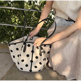  MQTIME  -  Large Capacity Polka Dot Tote Bag  Women's Casual Fashion Commuting Shoulder Bag, Versatile Portable Underarm Handbag