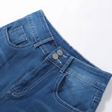  MQTIME  -  Y2k Retro Gothic High Waited Jeans Hot Embroidery Pattern Blue Jeans Woman Hip Micro Horn Baggy Jeans Street Clothing