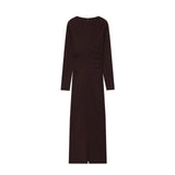  MQTIME  -  New Women Fashion Dress Elegant Long Dresses V neck Ruched Chic Bodycon Dresses For Women Long Sleeve Evening Party Dress ﻿