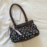 MQTIME  -  Cute Pink Polka Dot Ruched Underarm Bag Ladies Bow Detail Star Tassel Charm Handbags Female Casual Daily Shoulder Purse