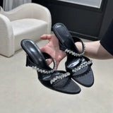 MQTIME  -  New Rhinestone High Heel Slippers Women Summer Open Toe Thin Heel Fashion Sandals