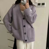 MQTIME  -  New Collection Women's Sweaters and Pullovers V Neck Button Front Patch Pockets Long Sleeve Oversized Top Woman Daily Wear