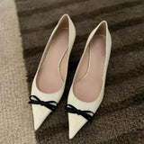 MQTIME  -  Butterfly Knot Color Blocked Single Shoes for Women New Style Pointed Shallow Mouth Slim Heel High Heels