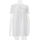  MQTIME  -  Sweet Summer Temperament Loose All Match Solid Peter Pan Collar Puff Sleeve Ruffles Dresses