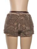  MQTIME  -  Wild Hottie Shorts Women Winter Trend Furry PU Patchwork Zip Simple Sexy  Punk Stretch Skinny Street Clubwear Bottom