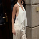 MQTIME  -  Sexy Backless Women's Tank Top Necklace V Neck Ruffle Loose Fashion Streetwear Casual Party Y2k Top Women's Vest New