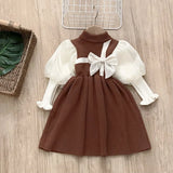 MQTIME  -  0-7Y Girls' Knitted Sweater Dress Cute Lantern Sleeve Patchwork Children's  Dress Spring Kid's Outfit Girls Clothes