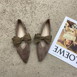 MQTIME  -  Bow Tie Mary Janes Shoes Women Elegant Daily Pointed Toe Flats Shoes Ladies Pu Leather Spring Autumn Casual Black Loafers New