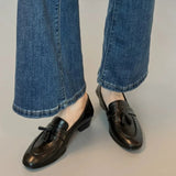 MQTIME  -  Retro British Style Round Toe Women's Loafers Tassel Detail Soft Leather Chunky Heel Pumps Women Comfort Casual Shoe Single Shoe
