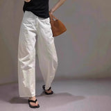 MQTIME  -  Women Cotton Linen Pants Chic Streetwear Ladies Loose Straight Trousers Solid Color Spring Summer Thin Female Wide Leg Pants
