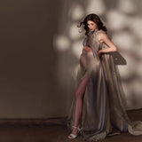  MQTIME  -  Elegant Maternity Photography Halter Cape Gown Slit Dress Pregnancy Photo Shoot Outfits Studio Posing Clothing For Portraits